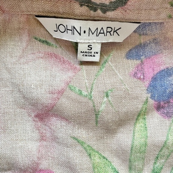 John Mark Linen Cream Blouse with Pink Floral Print Blouse‎ - Picture 8 of 11